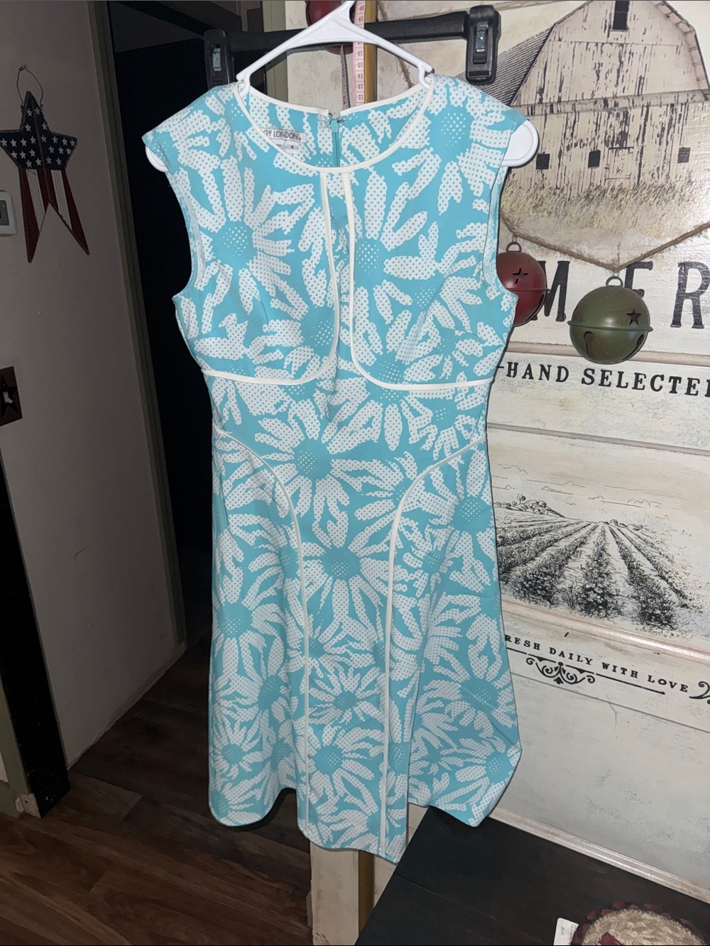 Maggy London Aqua & White Floral Fit-and-Flare Dress